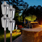 4er-Set Öl-Gartenfackel mit Stab aus Buchenholz, 110 cm