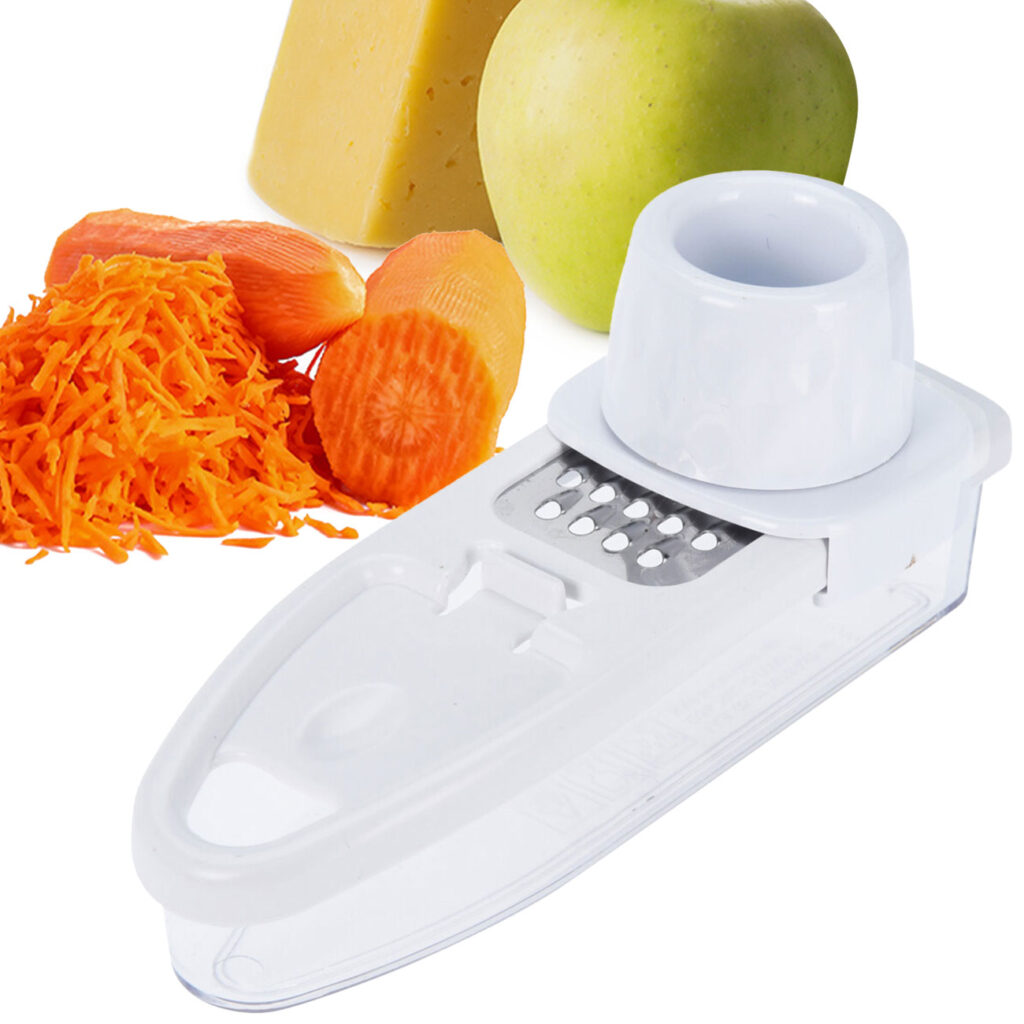 Küchenraffel mit Auffangbehälter und Fingerschutz Küchenraffel mit Auffangbehälter und Fingerschutz