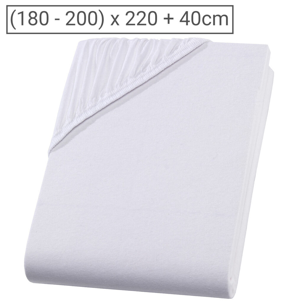 Übergrösse/Überlänge Qualitäts-Jersey Fixleintuch, 100% Baumwolle, weiss, 200 x 220 cm