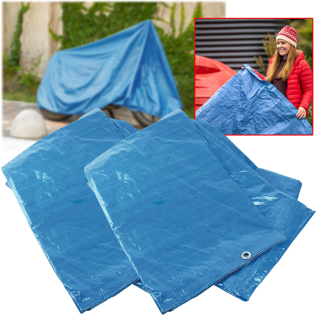 2er-Set Abdeckplane mit stabilen Metallösen, blau, 3,5 x 4,8 m