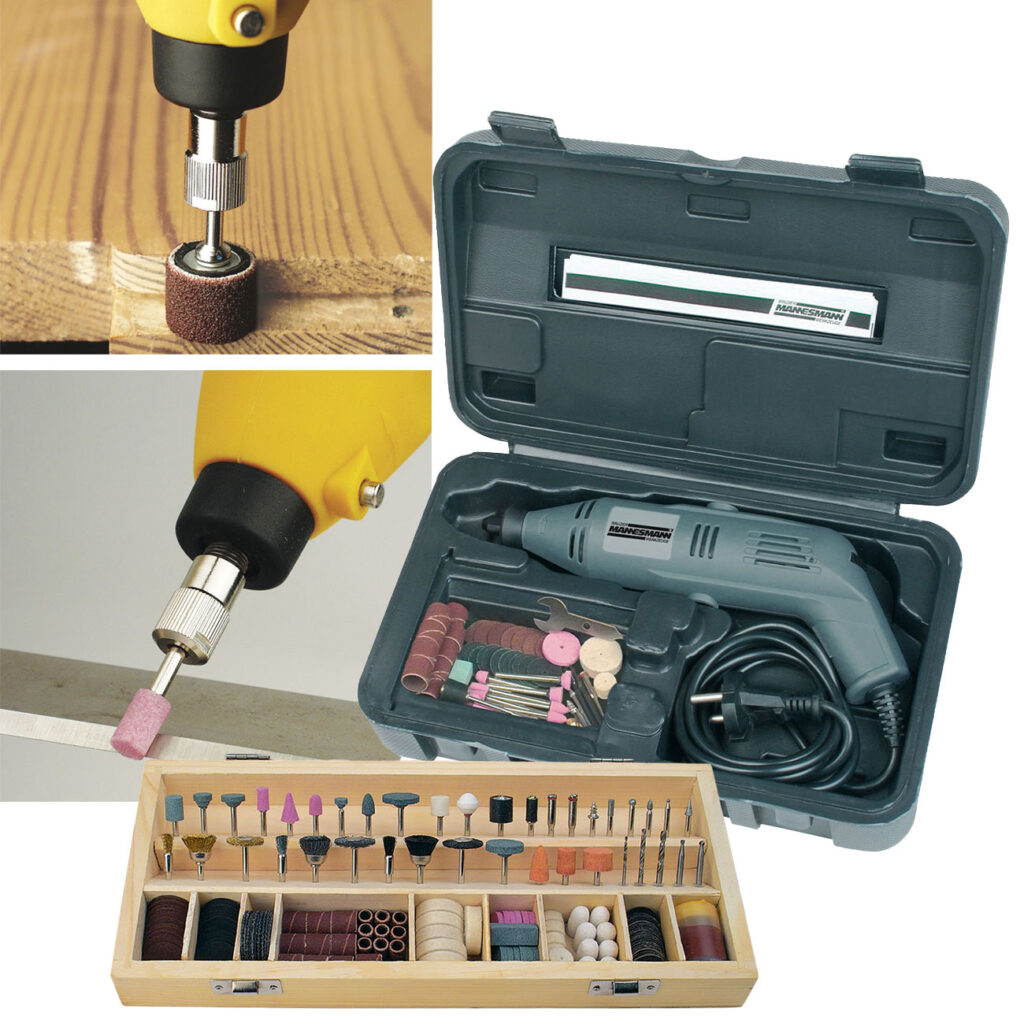 Multischleifgerät, mit Zubehör-Set und verschiedenen Aufsätzen