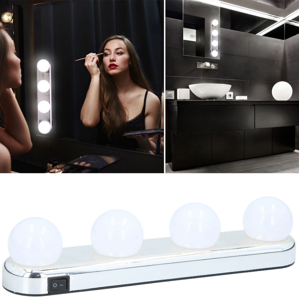 LED-Lampe für Kosmetikspiegel mit 4 Birnen, batteriebetrieben