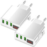 2er-Set Intelligentes 3-Port USB-Netzteil mit LED-Anzeige, weiss