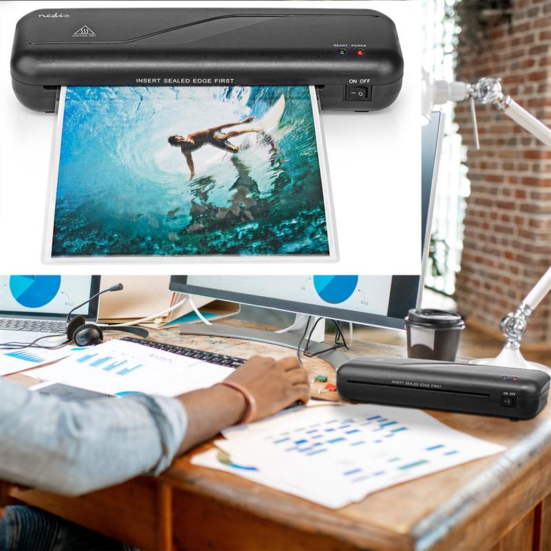 Kompaktes Heiss-Laminiergerät inklusive 100 A4 Laminierfolien, transparent