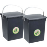 2er-Set Komposteimer aus Kunststoff, Aufbewahrungsbox mit Deckel und Henkel, 19x18x23,5 cm
