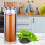 Isolierflasche mit integriertem Teesieb, Bambusdeckel, Borosilikatglas, 450ml