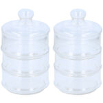 2er-Set Glasbehälter mit drei Ebenen, inkl. Deckel, 12cm Ø, 23 cm hoch