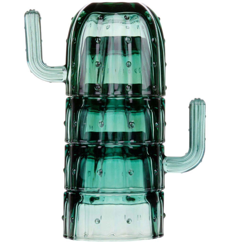 Trinkglas mit Henkel, Kaktus, grün, 4er-Set, stapelbar, 240 ml