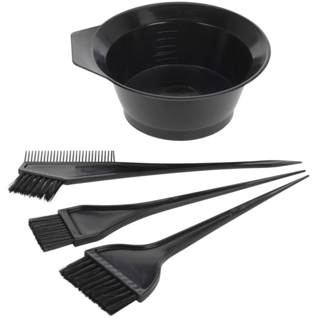 Haarfärbe-Set, 4-tlg., schwarz, mit Färbepinseln und Schälchen