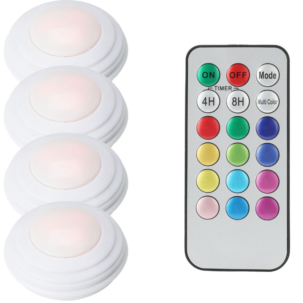 LED-Lampen 4er-Set mit Fernbedienung, Push-Lichter, 12 Farben