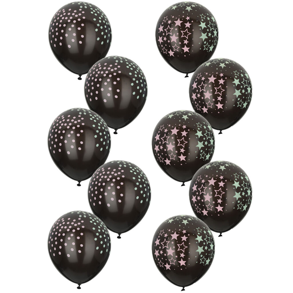 Neonballons, leuchten im Dunkeln, 10 Stk. mit Sternen/ Punkten