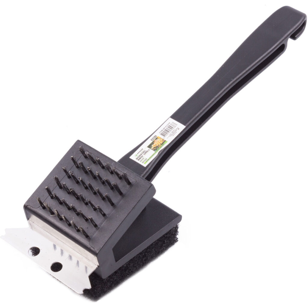 3in1-Grillbürste mit Schwamm, Borsten und Schaber 3in1-Grillbürste mit Schwamm, Borsten und Schaber