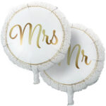 Luftballons „Mr & Mrs“, 2 Stück, gold/weiss, Ø 46 cm