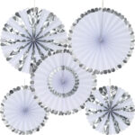 Deko-Fächer aus Papier, 5 Stück, silber und weiss