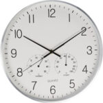 Wanduhr mit Thermo- und Hygrometer, Alu-Rahmen, silber,  Ø 38 cm