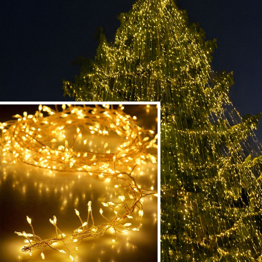 Silberdraht-Lichterkette, 100 LEDs, IP44, batteriebetrieben, warmweiss, L 100 cm