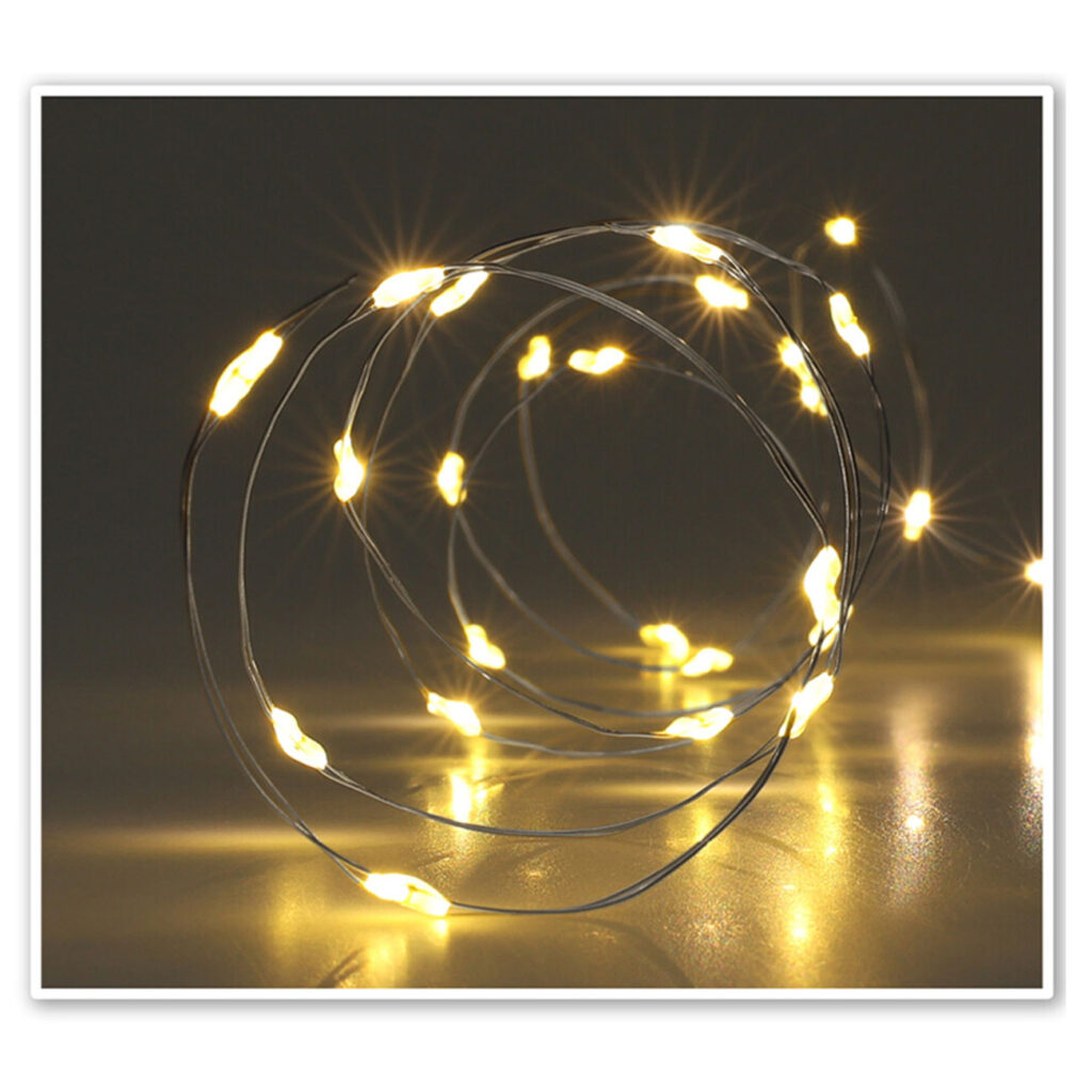 Silberdraht-Lichterkette, 80 LEDs, IP44, batteriebetrieben, warmweiss, L 395 cm