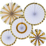 Deko-Fächer aus Papier, 5 Stück, gold und weiss