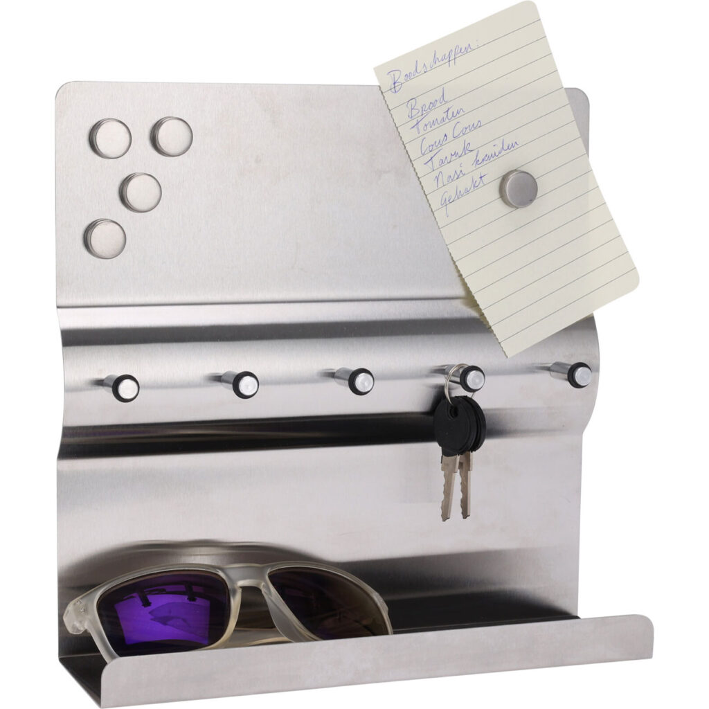 Schlüsselbrett mit 5 Haken, Magnetwand und Ablage, 24 x 24 x 7 cm