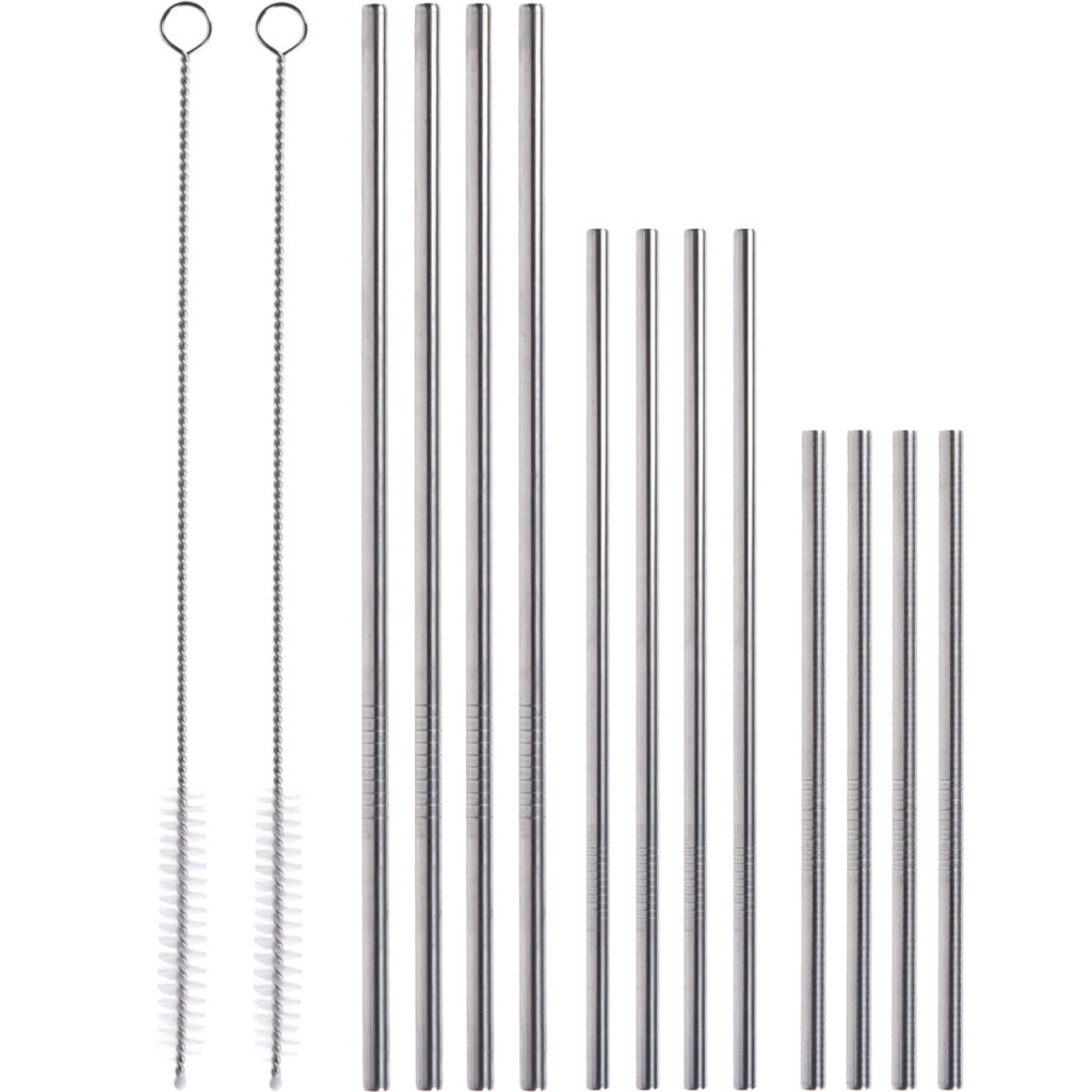 Trinkhalme aus Edelstahl, 14-teilig, 3 Grössen, inkl. 2 Reinigungsbürsten