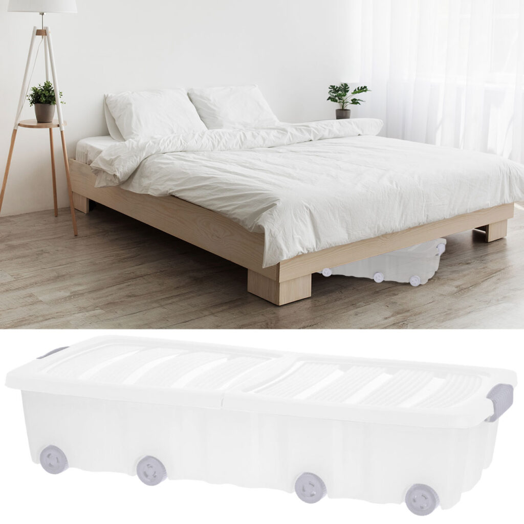 Unterbett-Box mit Rollen, 77 x 37 x 17cm, transparent