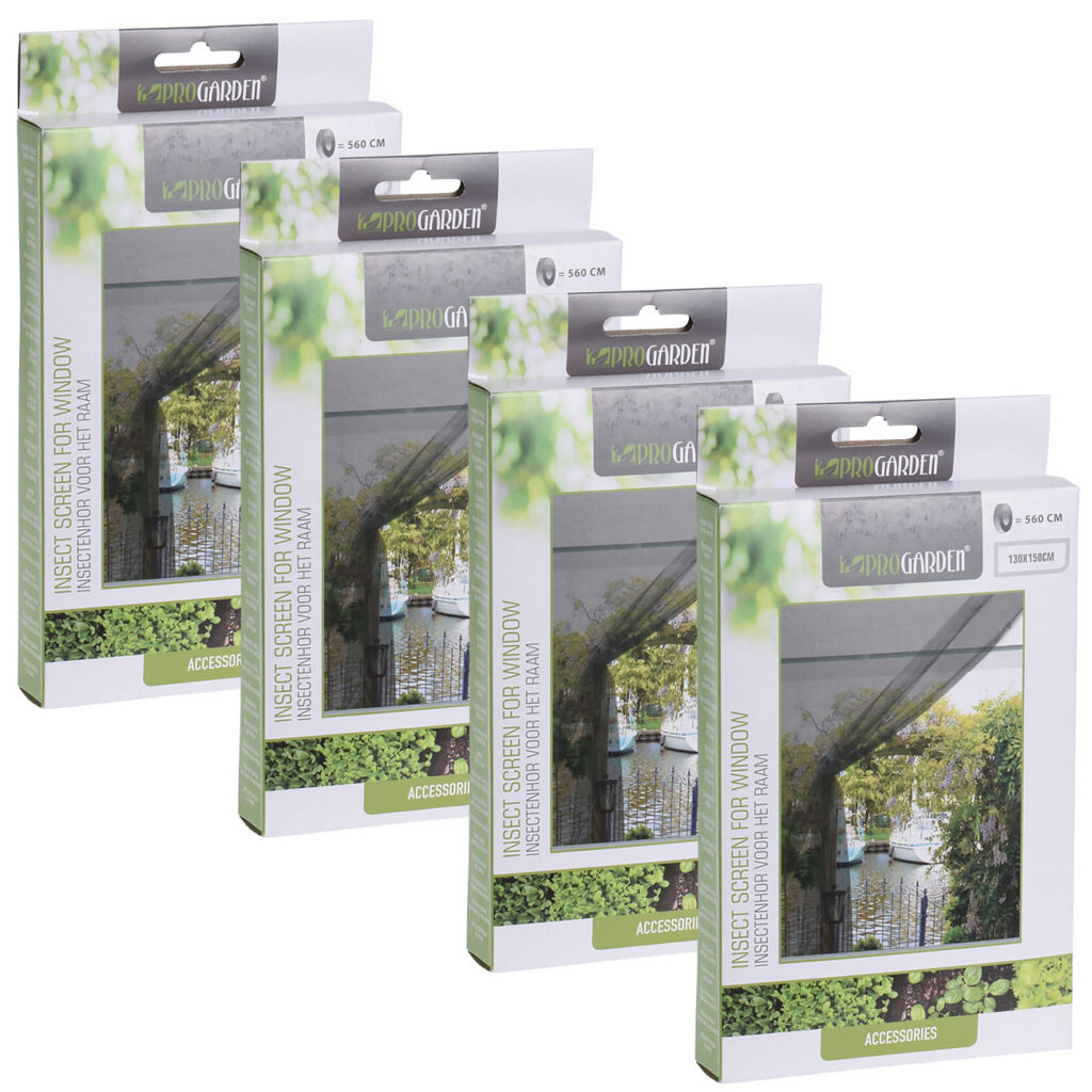 4er-Set Fliegengitter für Fenster, 1,3 x 1,5m, inkl. Klettband