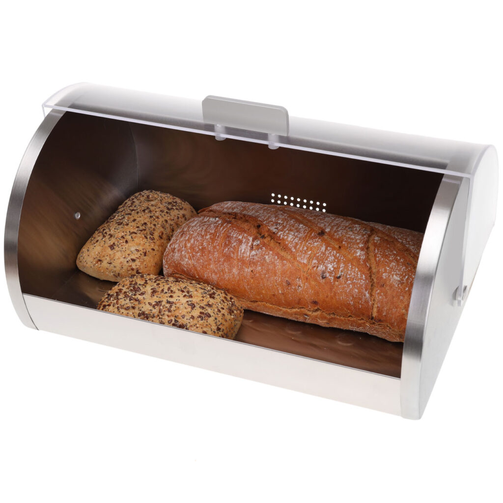 Brotkasten mit Deckel, Edelstahl/Acryl, silber