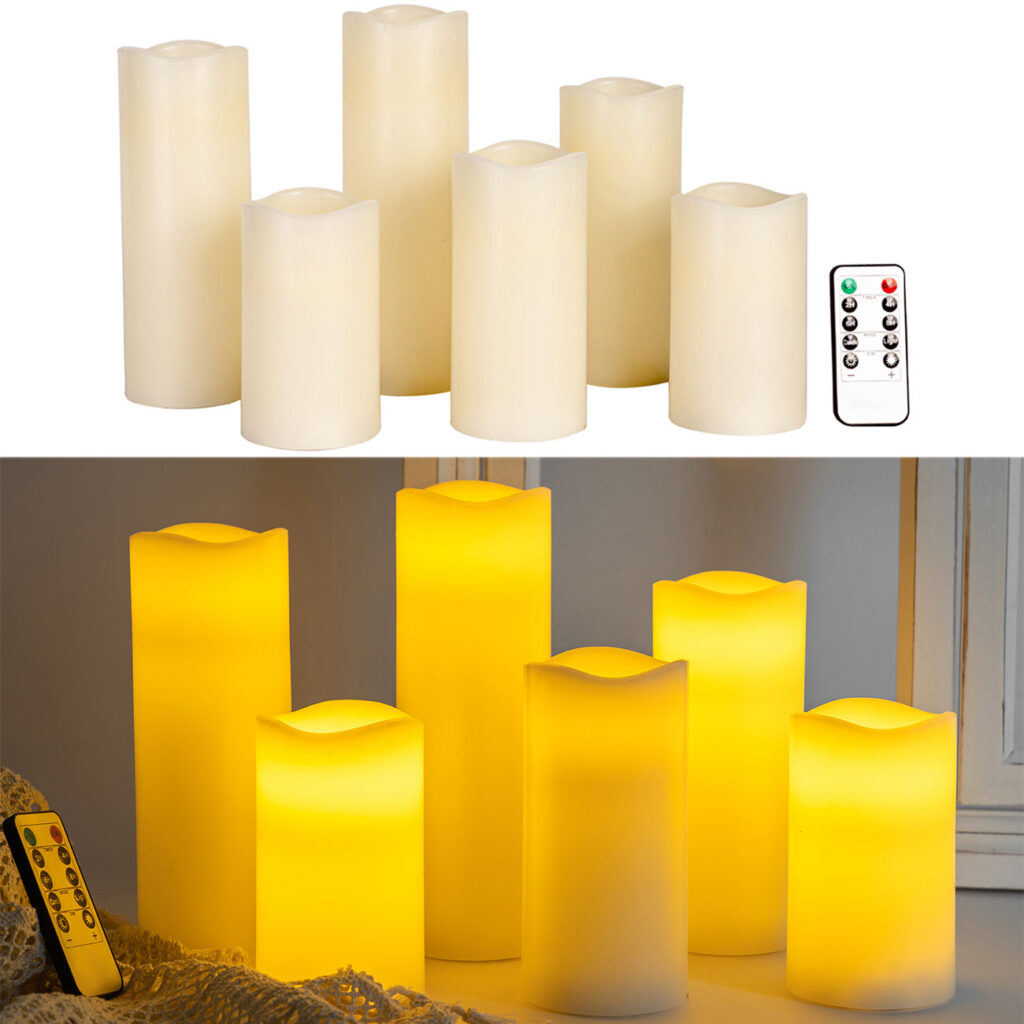 6er-Set LED-Echtwachskerzen mit Fernbedienung, dimmbar & verschiedene Grössen
