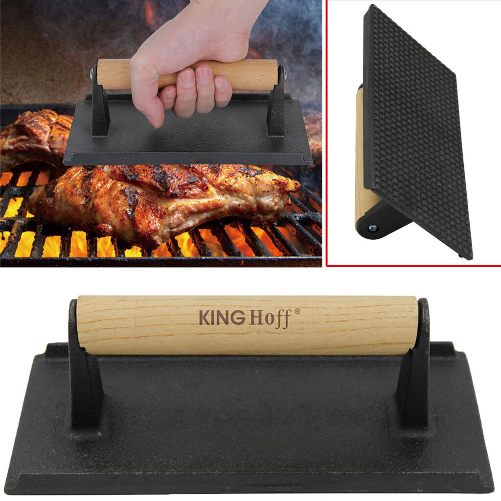 Fleischpresse gusseisern, für BBQ, Burger, Steaks, 21 x 10,8 cm