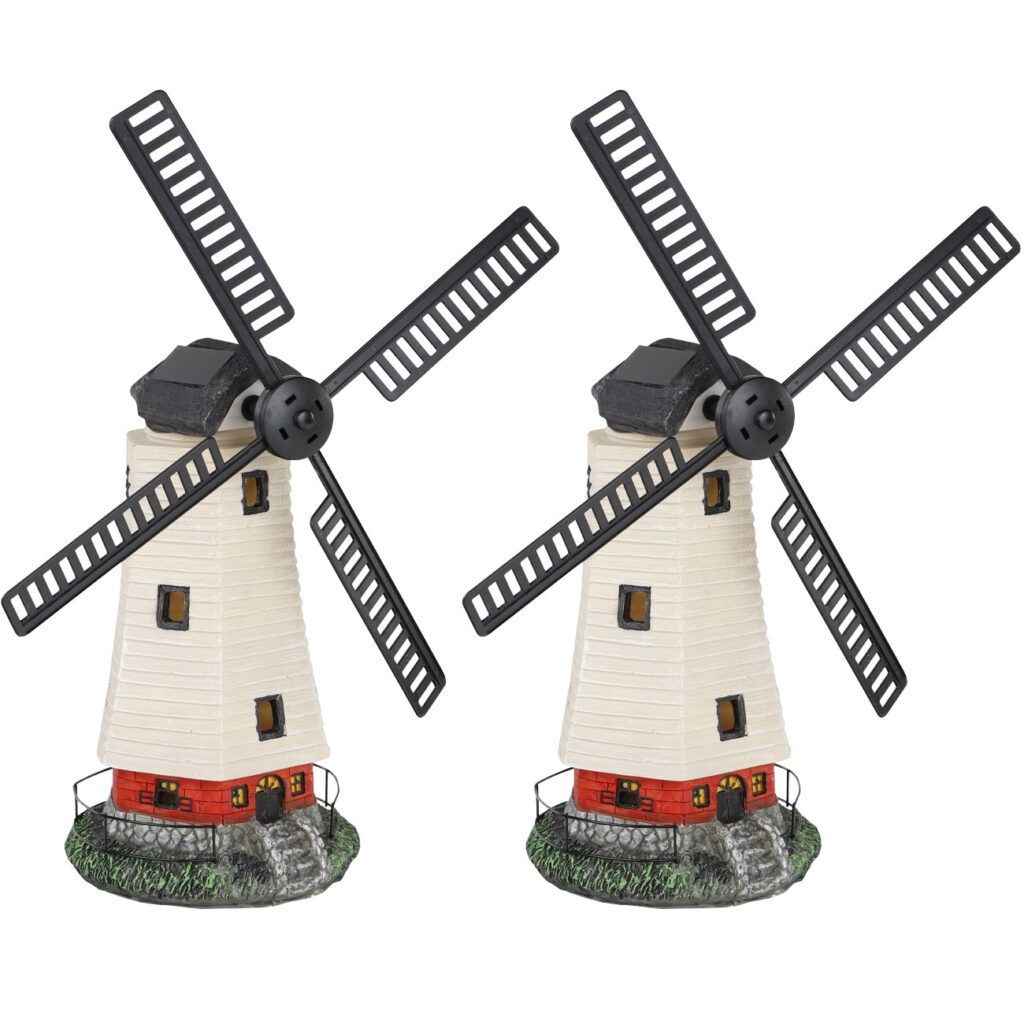 2er-Set Solar-Windmühle mit beleuchteten Fenstern, 33,5 x Ø 19 cm