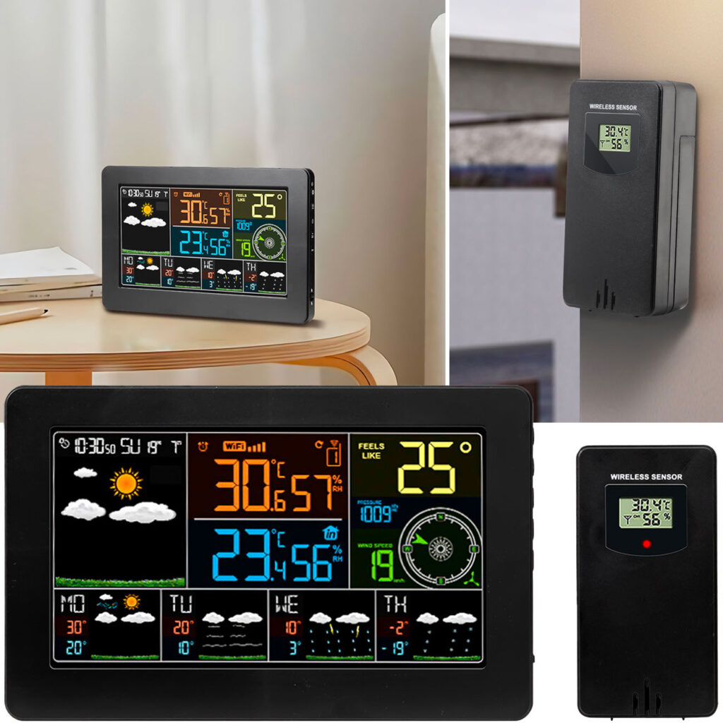 WLAN-Funk-Wetterstation mit Aussensensor, Farbdisplay, 5 Tage Wettertrend, App
