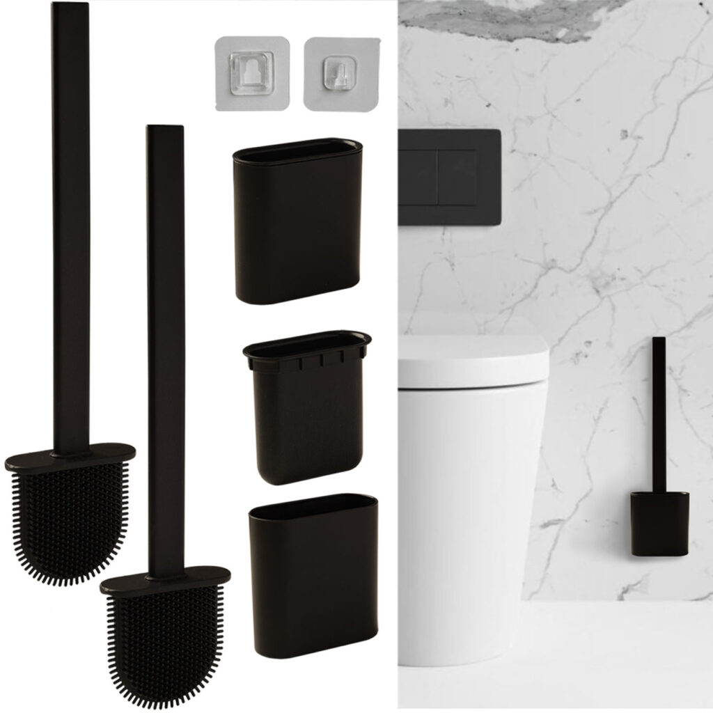 2er-Set WC-Bürste mit Silikonborsten inkl. Bürstenhalter, schwarz