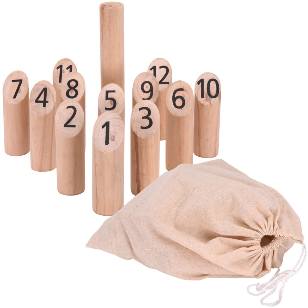 Nummern Kubb-Outdoorspiel, Wikingerspiel, aus Kiefernholz, 13-tlg.