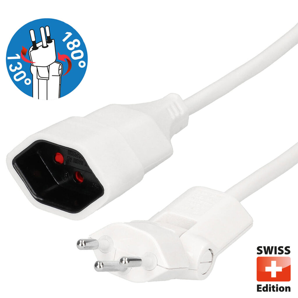 Clip-Clap Verlängerungskabel, Winkelstecker (klappbar), 3 Meter weiss