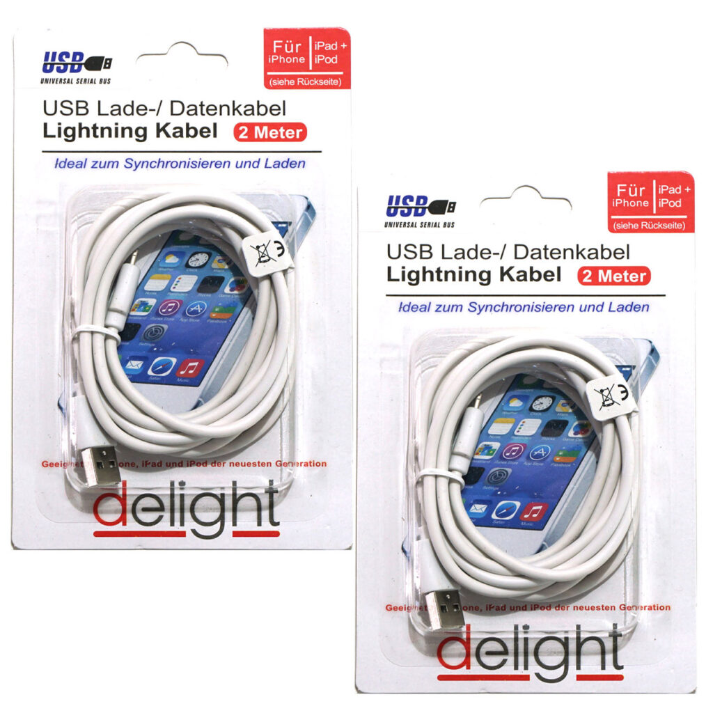2er-Set USB 2.0 Lightning Ladekabel, 2m, weiss 2er-Set USB 2.0 Lightning Ladekabel, 2m, weiss
