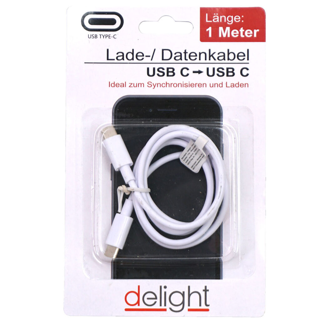 Lade- und Datenkabel USB-C auf USB-C, weiss, 1m