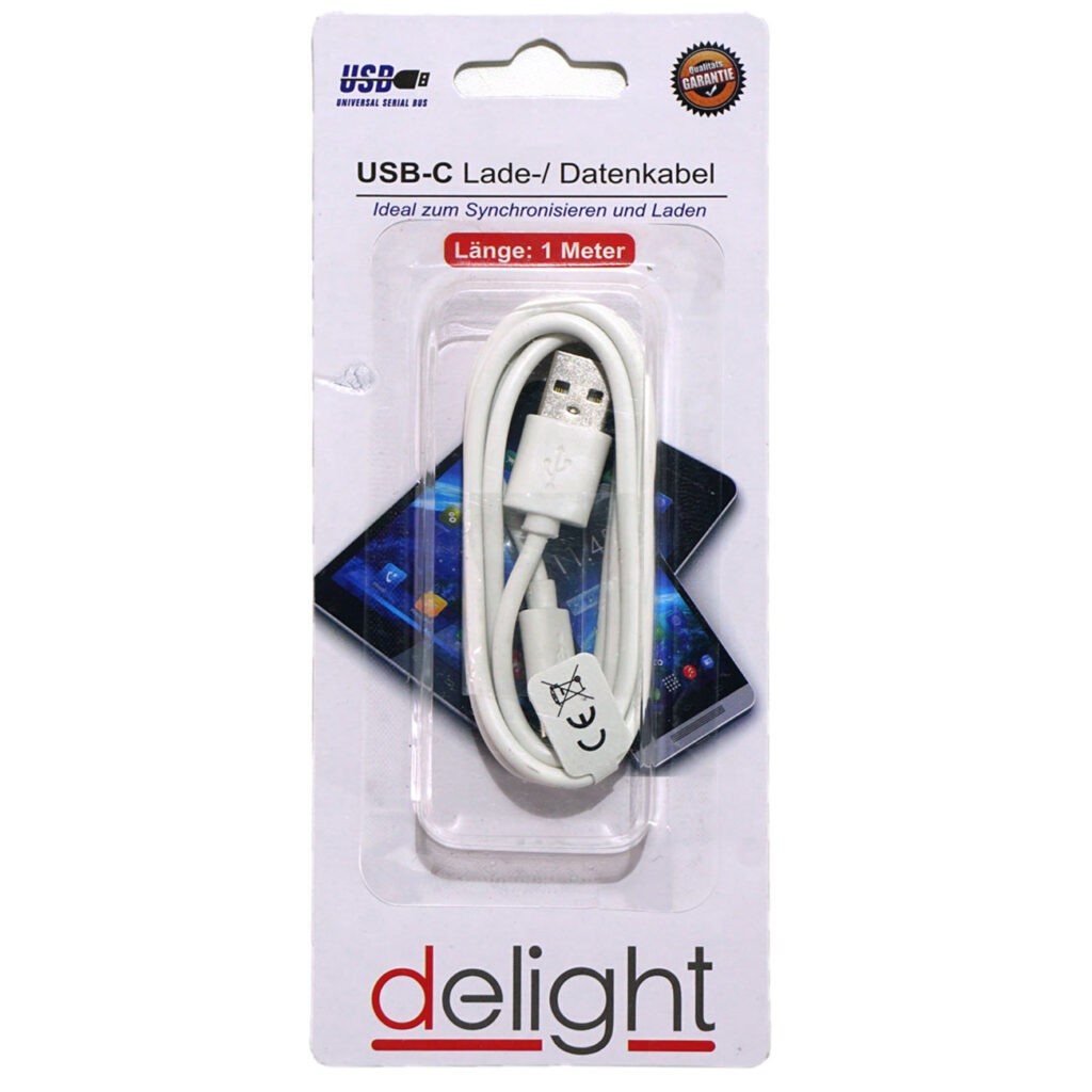 USB-C Ladekabel und Datenkabel, 1m, weiss