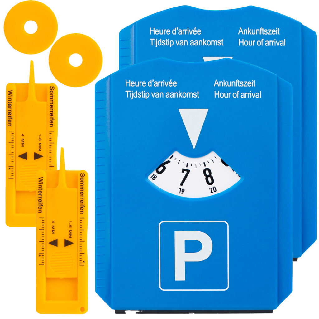 2er-Set Parkscheibe mit Eiskratzer, Profilmesser und Einkaufschip