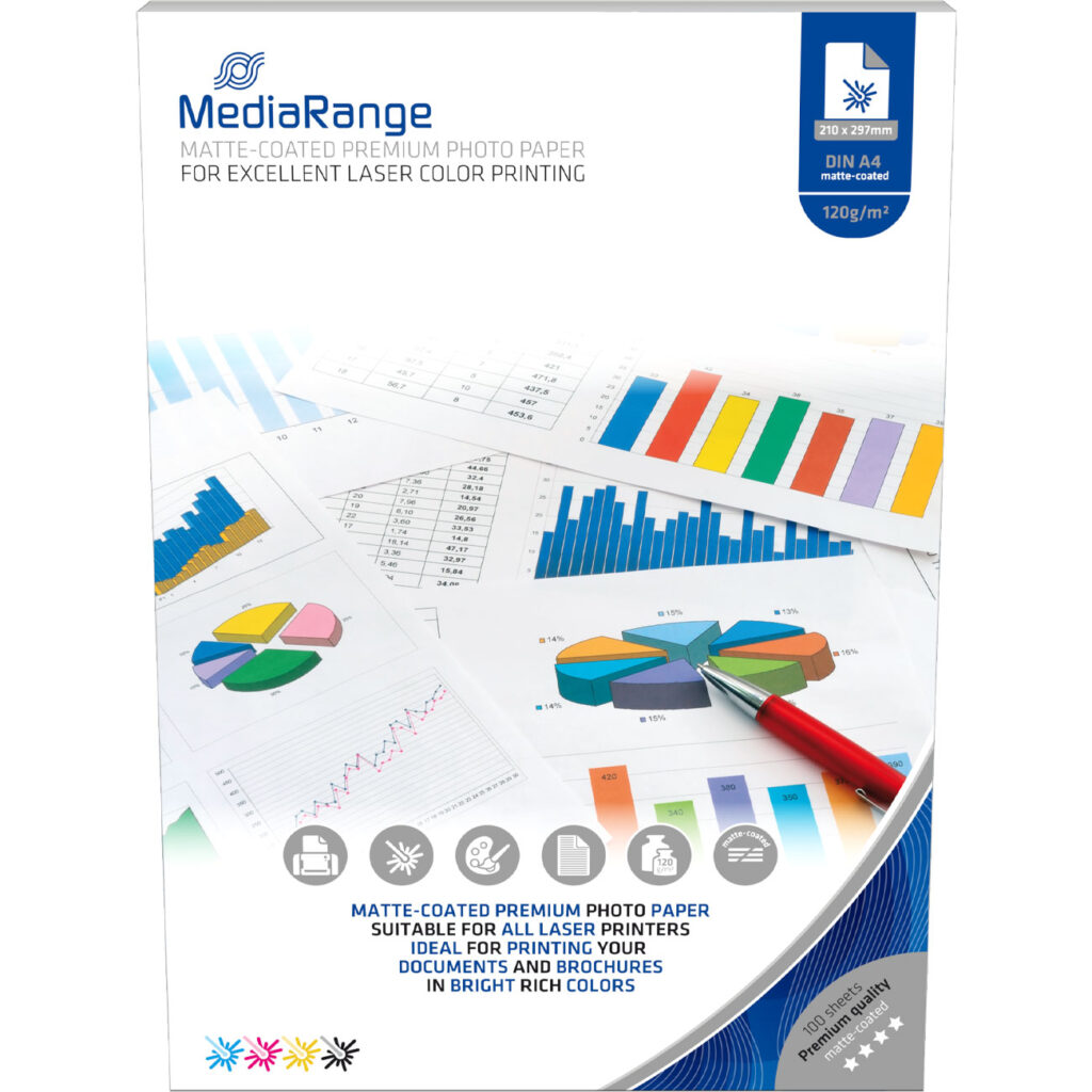 Professionelles A4 Fotopapier für Laserdrucker, 120g/m², matt, 100 Stück