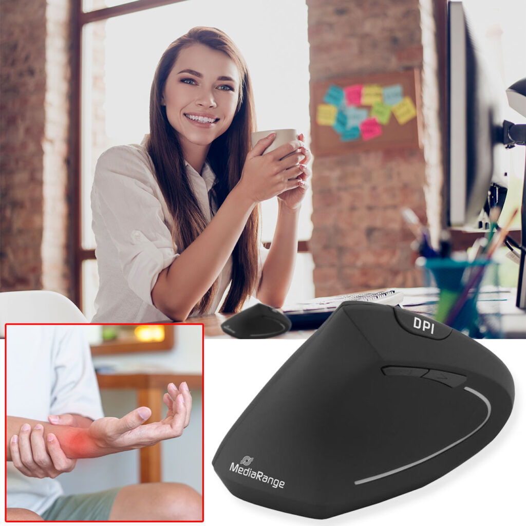 Ergonomische 6-Tasten-Maus für Linkshänder, schwarz