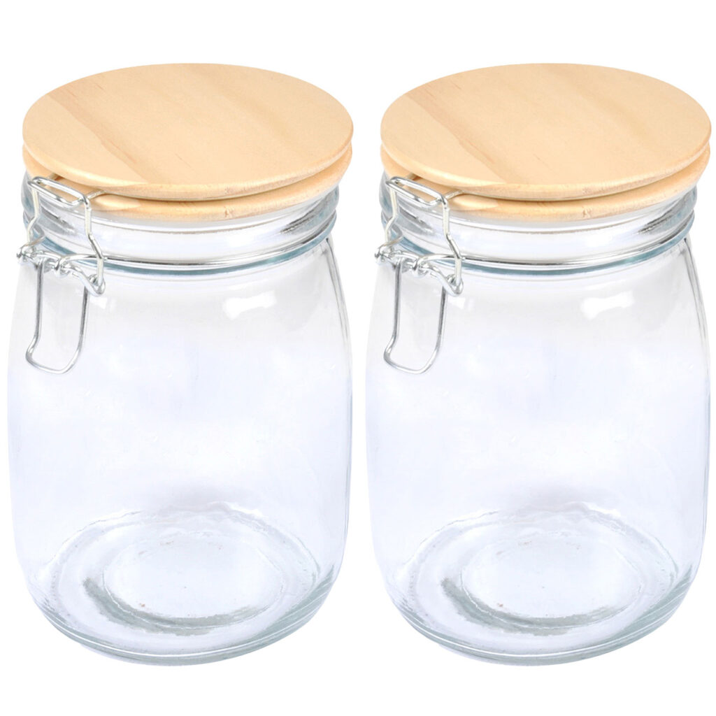 2er-Set Vorratsglas mit Bügelverschluss, Glasdose mit Bambus-Deckel, 0,7l