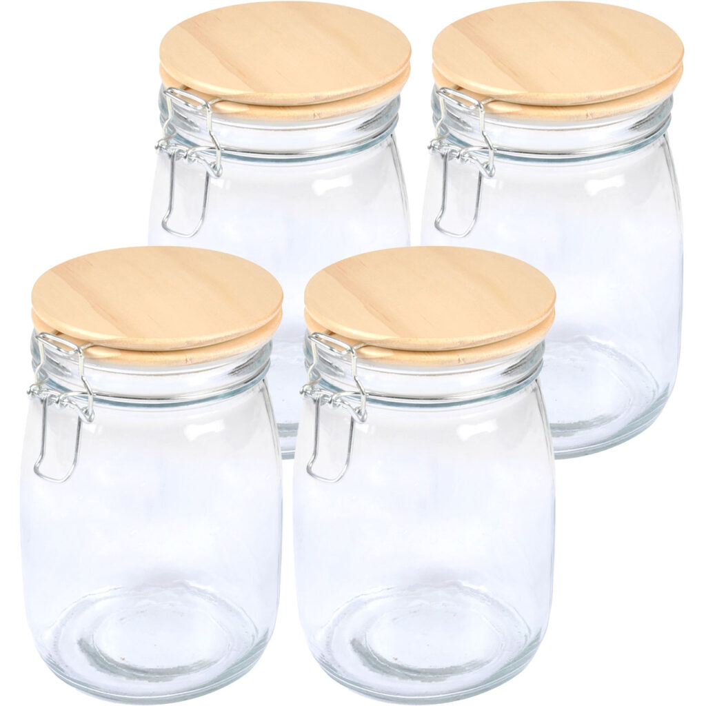 4er-Set Vorratsglas mit Bügelverschluss, Glasdose mit Bambus-Deckel, 0,7l