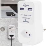 Steckdose mit 2x USB-Ladeport 2.4A Überspannungsschutz, Swiss-Edition