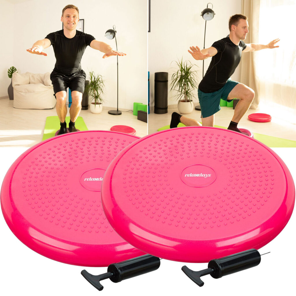 2er-Set Balance Kissen, mit Luftpumpe, Noppen, pink,  Ø 33 cm