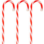 3er-Set LED-Zuckerstange, rot-weiss, 5 verschiedene Licht-Funktionen