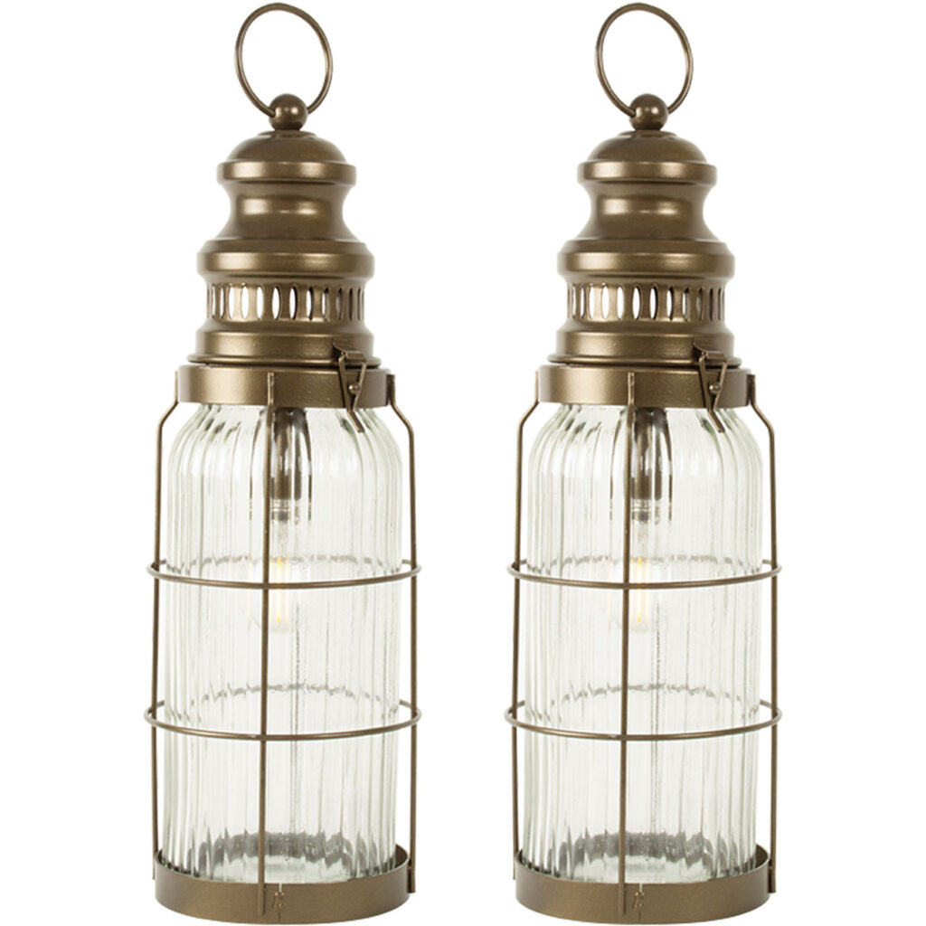 2er-Set Retro LED-Laterne im Industrial Vintage Stil, H38 cm