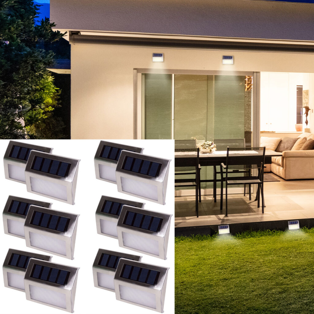Solar-LED-Aussenwandleuchte aus Edelstahl, 12 Stück