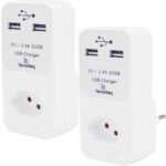 2er-Set Steckdose mit 2x USB-Ladeport 2.4A Überspannungsschutz, Swiss-Edition