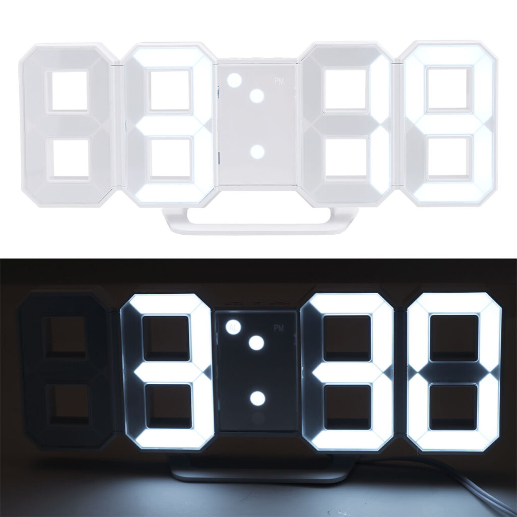 Digitale LED-Tisch- & Wanduhr mit Wecker, 7-Segment-Ziffern, dimmbar
