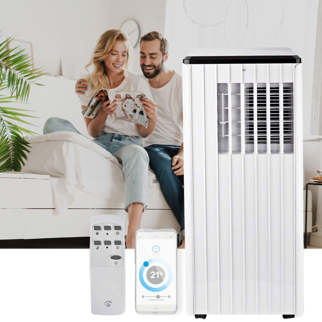 Mobile Klimaanlage auf Rollen mit Entfeuchter, App-Steuerung, 9.000 BTU